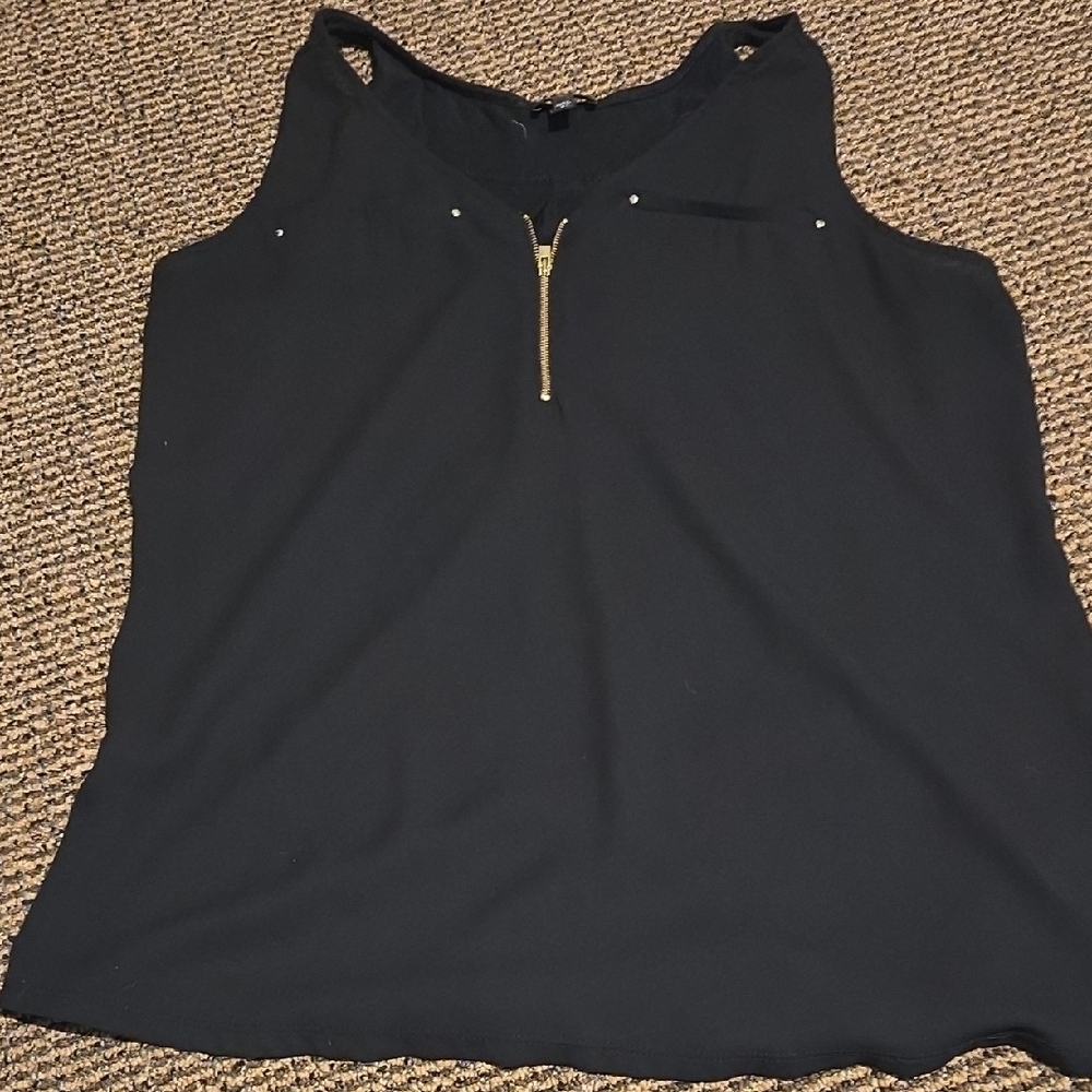 Express Black Tank Top with Zipper And Gold Accents
